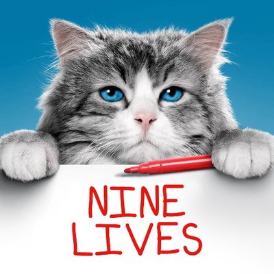 A photo of a cat as the phrase nine lives
